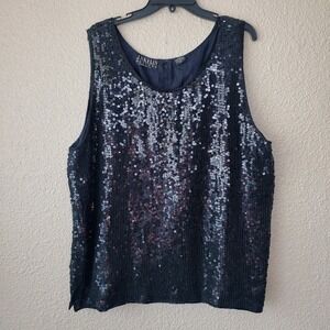 vintage JAKELIN DESIGNS BY MEHER INTL black sequin sleeveless blouse siz 3x Silk